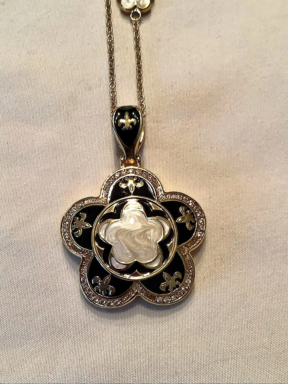 Gold & Black Statement Flower Pendant Necklace